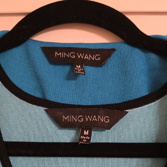Ming Wang 2 Pieces Blue and Black Geometric Cardigan And Top - Picture 2 of 16